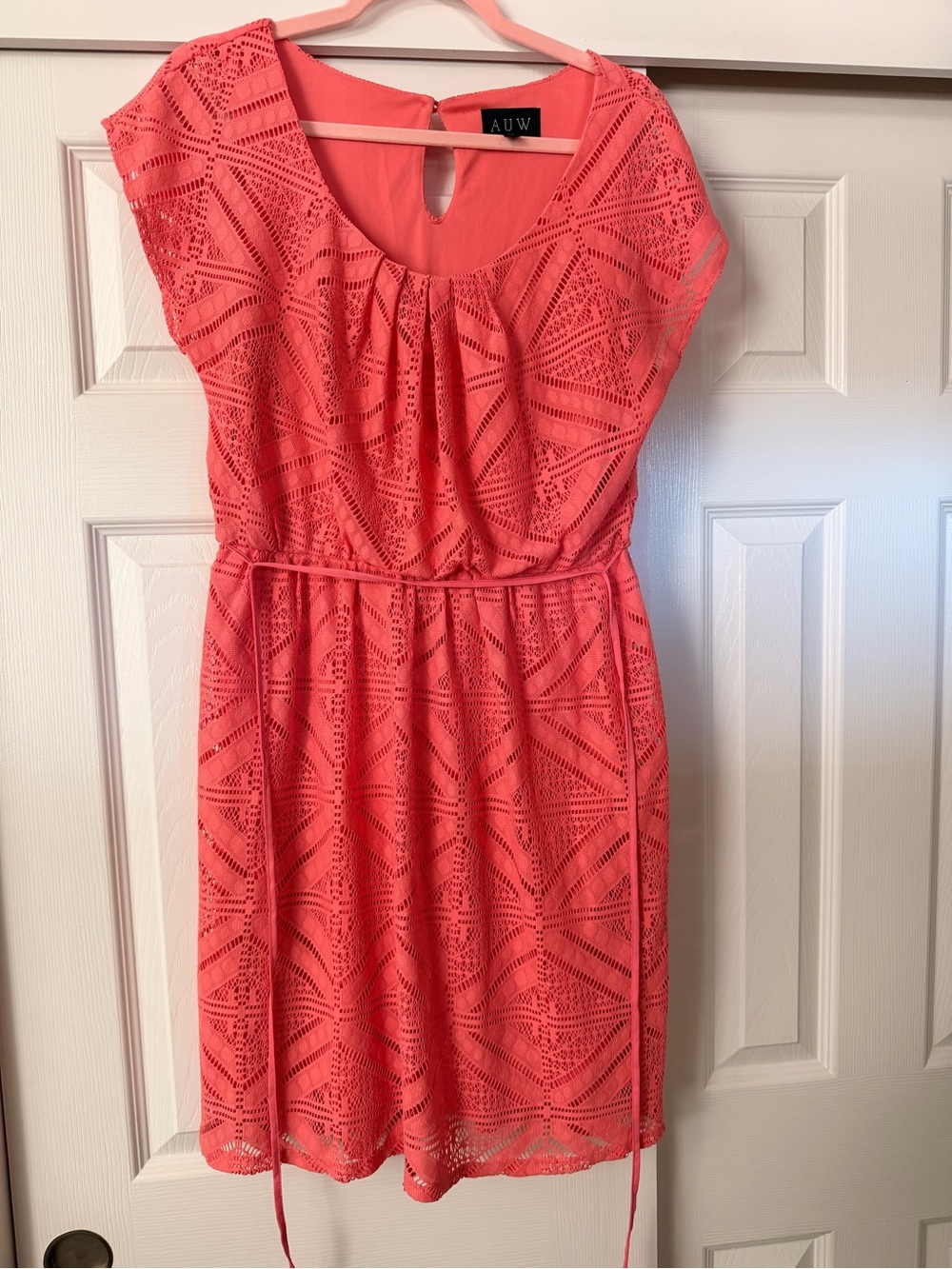 AUW Coral Lace-Patterned Casual Dress